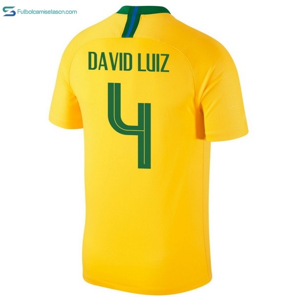 Camiseta Brasil 1ª David Luiz 2018 Amarillo